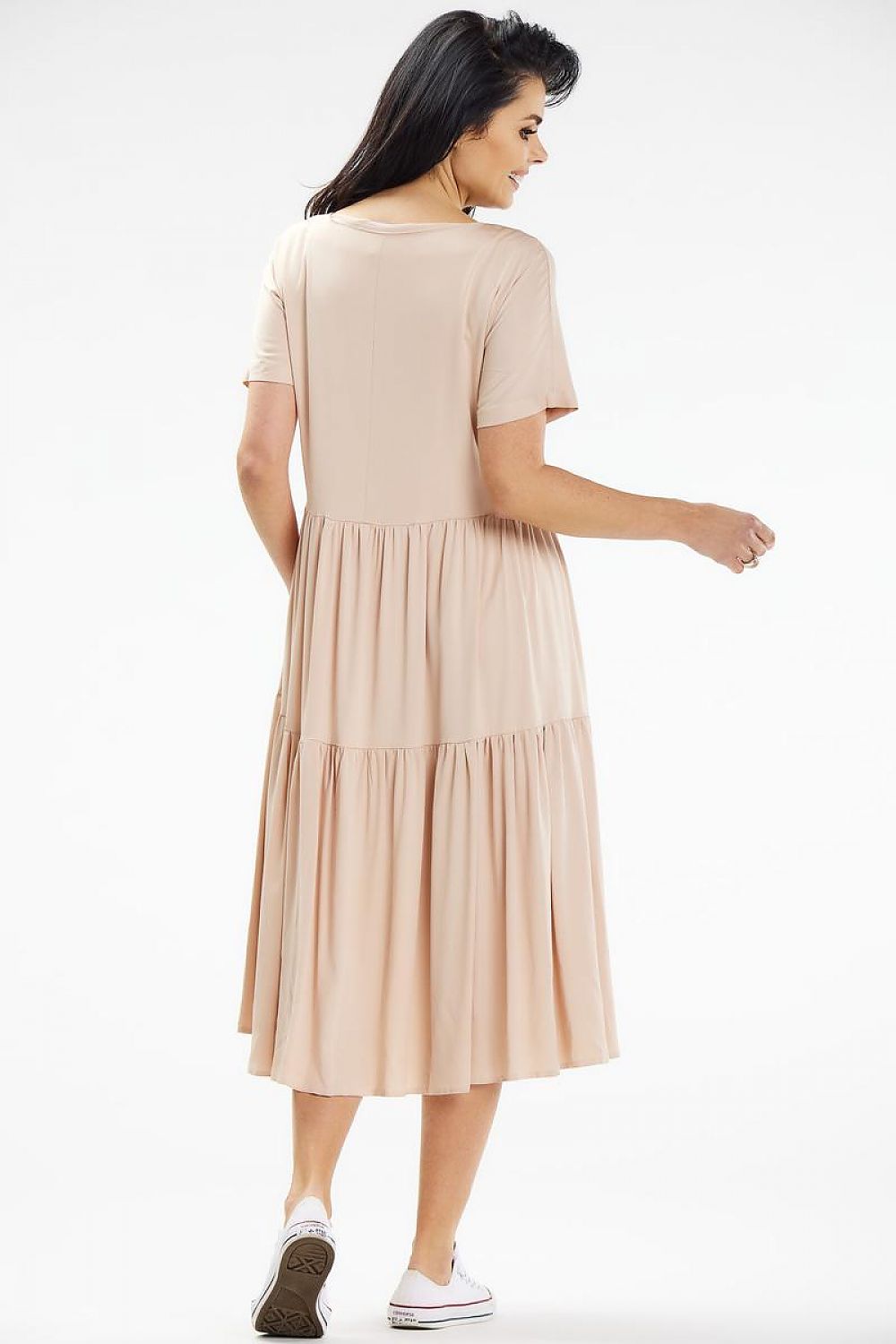 Beautiful Awama midi dress with frills, designed for ultimate comfort, suitable for leisurely walks or stylish meet-ups.