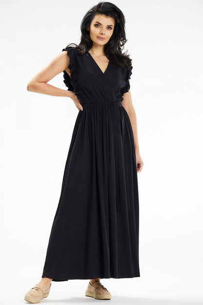 Fashionable Awama maxi dress displayed on a mannequin, highlighting its elegant design for beach and city wear during summer.