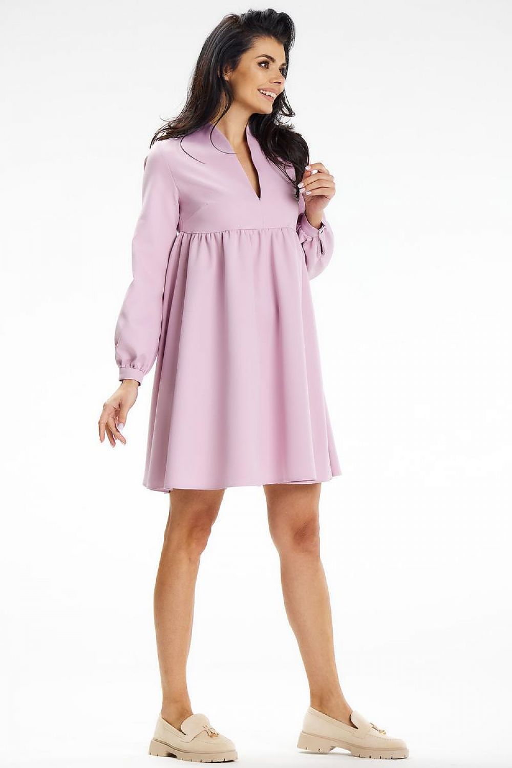 Chic Awama Mini Dress with deep neckline and fitted bodice, ideal for birthday celebrations and christenings.