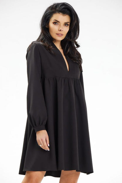 Stylish Awama Mini Dress with long sleeves and cuffs, crafted from a premium polyester blend for a comfortable fit.