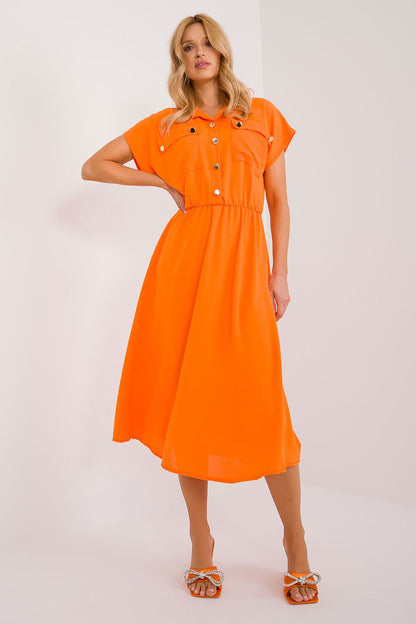 Elegant Italy Moda Midi Summer Dress featuring a flared cut, vintage button closure, chic pockets, and a timeless design perfect for luxurious summer outings.