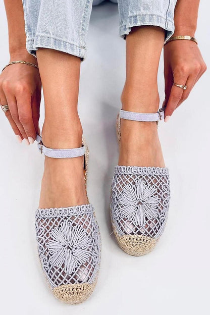 Elegant Inello ecological suede espadrille sandals showcasing adjustable ankle strap and romantic detailing for a sophisticated look in summer attire.