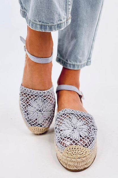 Elegant Inello women's espadrille sandals crafted in ecological suede, featuring a delicate openwork design and adjustable ankle strap, perfect for spring-summer ensembles.