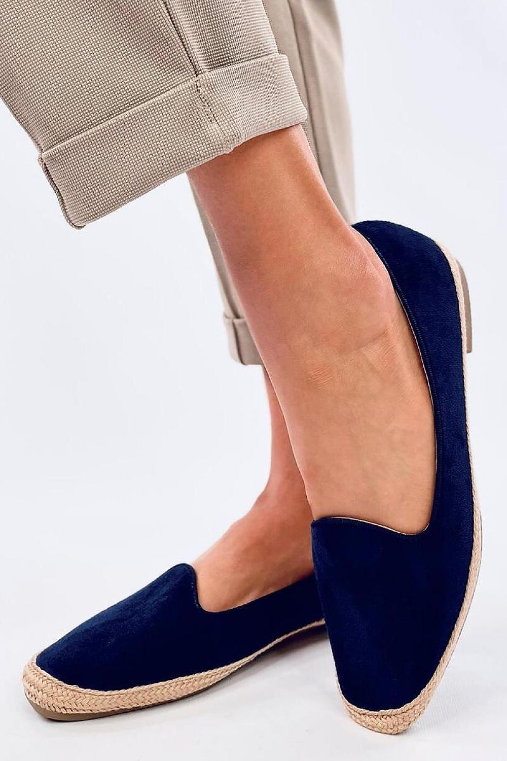 Chic and comfortable Inello Women's Suede Espadrille Ballerinas, showcasing a refined linen finish designed for everyday elegance.