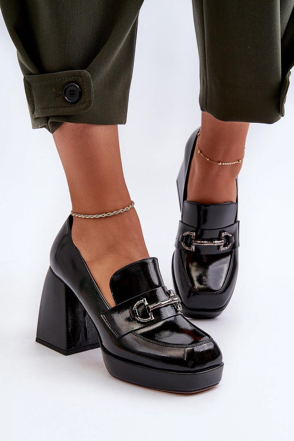 Stylish eco leather half shoes featuring a massive post heel and unique square-shaped toes from Step in Style, designed for individual expression and modern sophistication.