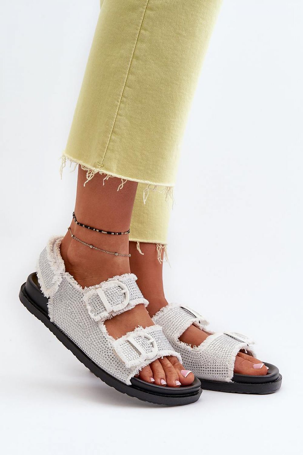Luxury elegant women's textile sandals with Velcro fastening and a 2.5 cm platform by Step in Style, perfect for summer walks and designed for a comfortable fit.