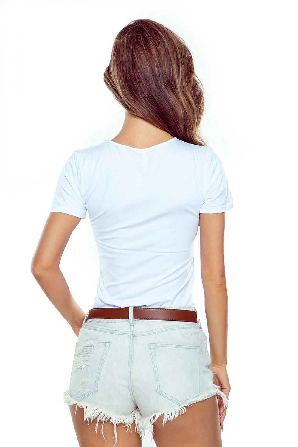Eldar elegant white cotton blouse with teardrop neckline and subtle cutouts, ideal for chic and modern women's attire.