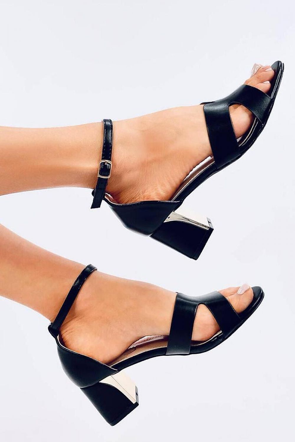 Close-up of Inello Women's eco leather heel sandals featuring adjustable ankle strap and luxurious finishing, ideal for versatile styling.