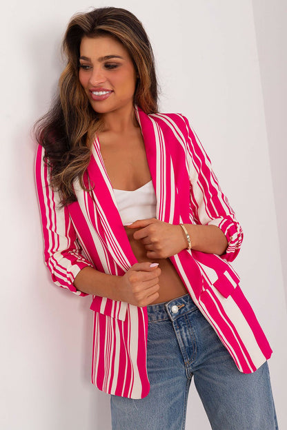 Italy Moda striped blazer elegantly styled with relaxed 3/4 sleeves, perfect for spring and summer casual wear.