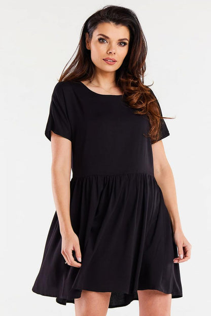 Elegant Viscose Daydress by Awama featuring a ruffled bottom and short sleeves, perfect for sophisticated summer outings.