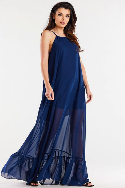 Beautifully draped chiffon daydress by Awama, featuring a chic ruffle hem and crafted for an enchanting silhouette.