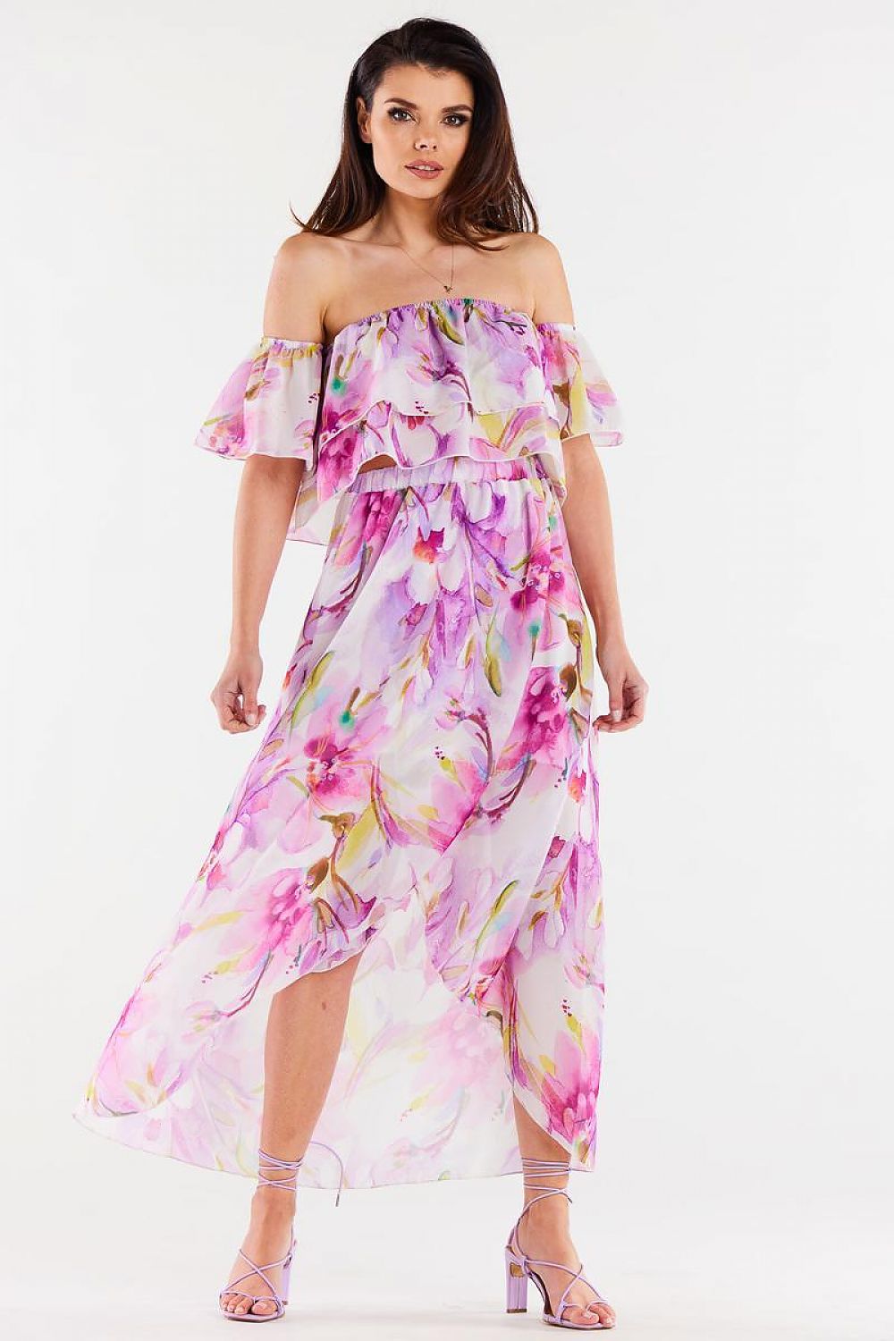 Elegant asymmetrical chiffon long skirt by Awama featuring luxurious fabric and adjustable elastic waist, perfect for EU and US sizes.