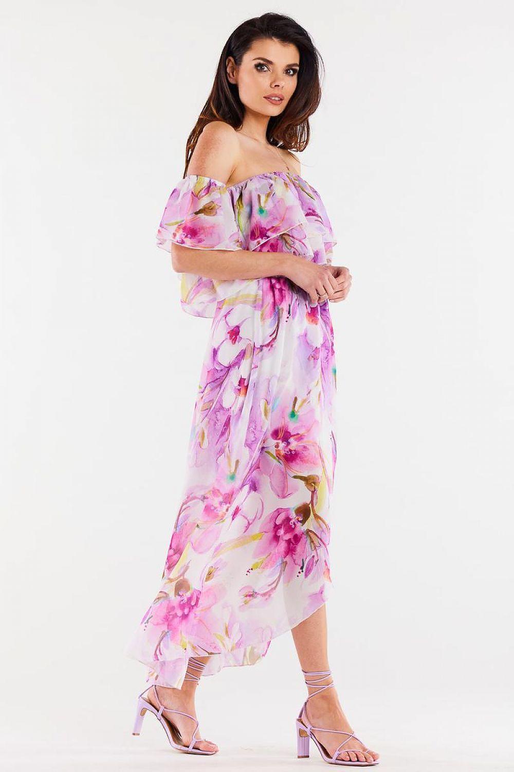 Stylish long chiffon skirt by Awama with a sophisticated asymmetrical design and comfortable elastic waistband, available in EU and US sizing.