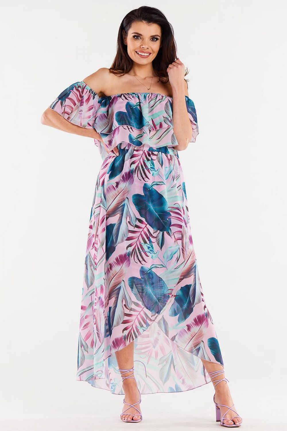 Elegant Asymmetrical Chiffon Long Skirt by Awama displayed in a natural setting, illustrating its flowy design and versatility for various styles.