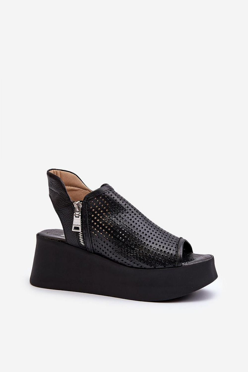 Elegant natural leather sandals with 7cm heel and intricate openwork, perfect for summer occasions, designed by Step in Style.
