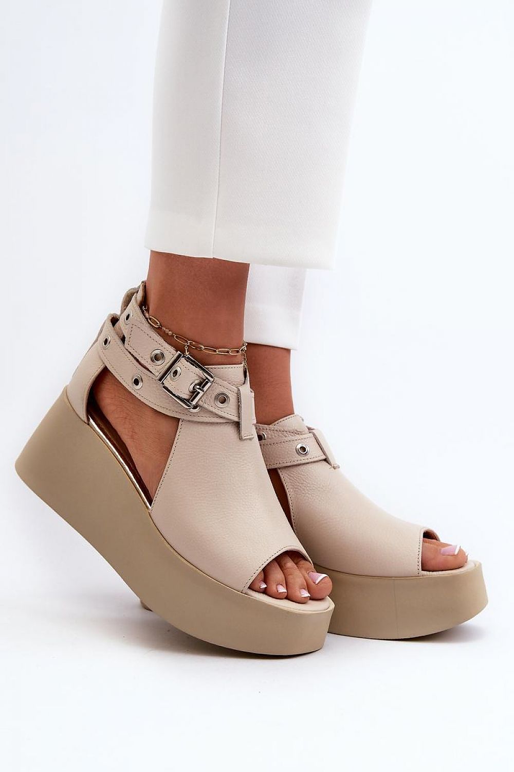 Luxury natural leather women's sandals by Step in Style, featuring a stylish 7.5 cm heel and 4 cm platform, perfect for summer elegance and comfort.
