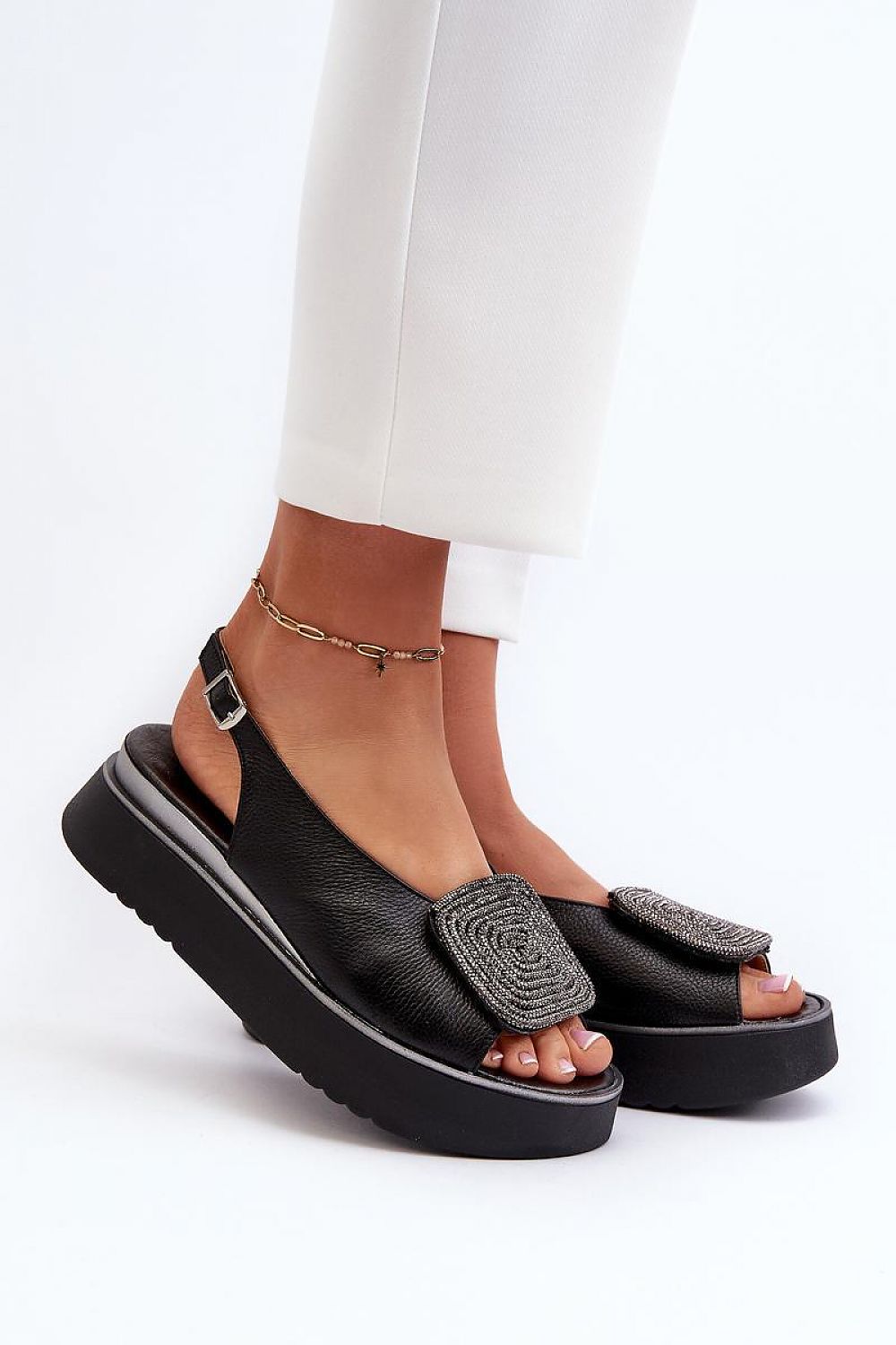 Luxury women's natural leather sandals with adjustable strap and platform by Step in Style, showcasing a stylish and comfortable design ideal for any occasion.