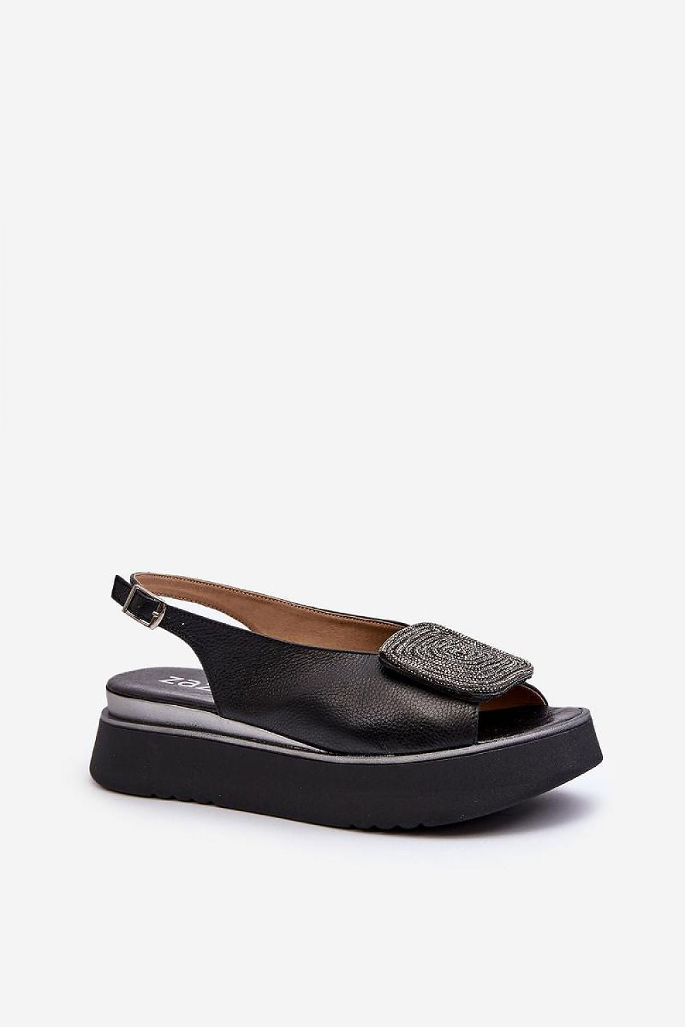 Elegant platform sandals for women crafted from natural leather with a unique embellishment, designed by Step in Style for classic comfort and sophistication.