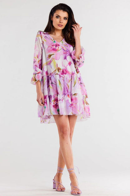 Fashionable awama loose chiffon daydress elegantly styled with ruffles, embodying comfort and chic sophistication.
