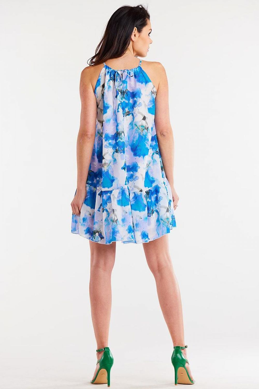 Luxurious Awama chiffon dress featuring a chic ruffled hem and adjustable straps, perfect for any day event.