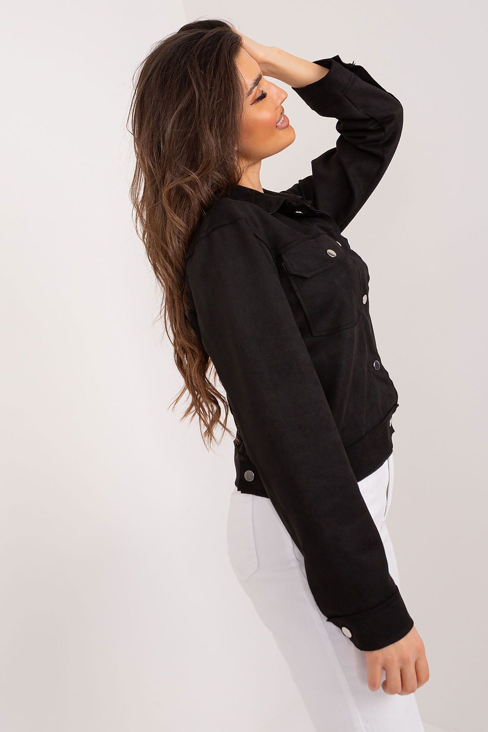 Close-up of Badu Women's Lightweight Polyester Jacket showcasing its smooth and durable fabric, designed for both comfort and elegance.