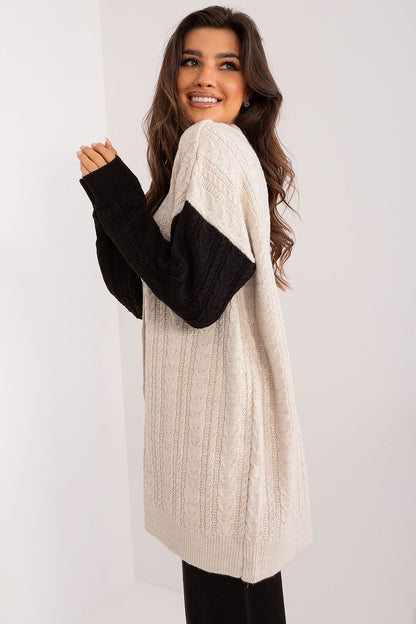Elegant long sleeve acrylic and wool cardigan by Badu featuring a stylish heart neckline, perfect for luxurious everyday wear.