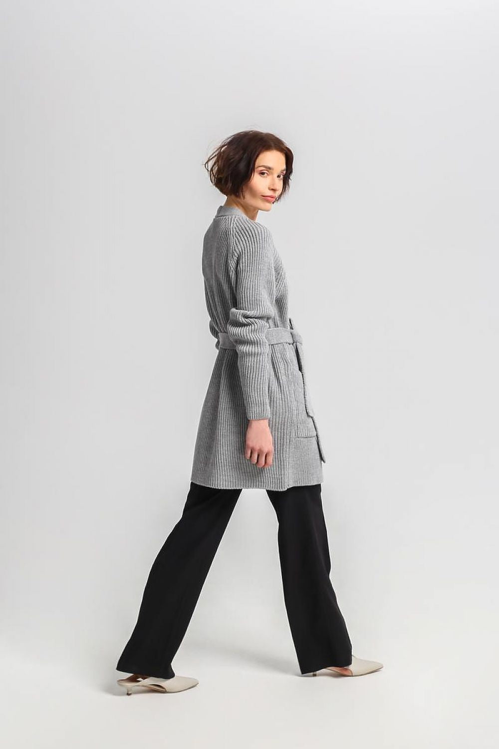 Stylish MKM long cardigan showcasing its refined design and premium acrylic-wool fabric, a must-have for adding warmth and sophistication to any outfit.
