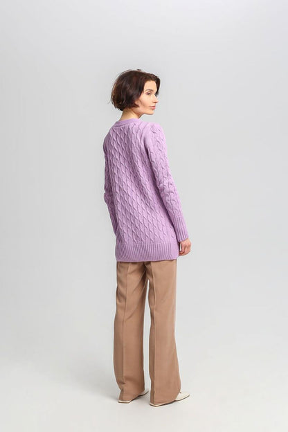Fashionable MKM long cardigan in a classic checkered weave, embodying elegance and sophistication.