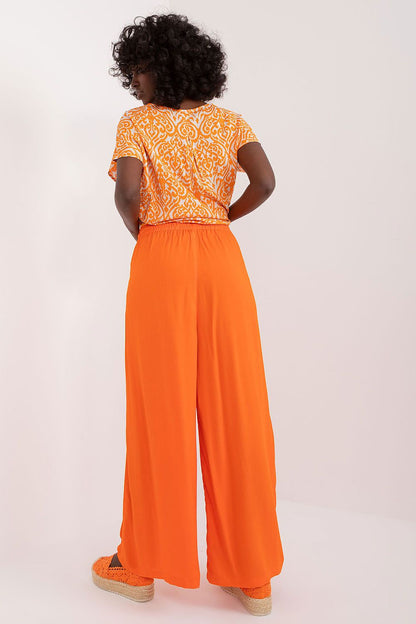 Trendy women's palazzo trousers by Sublevel, crafted from soft viscose, designed for ultimate comfort and style with a high waist and elegant wide legs.
