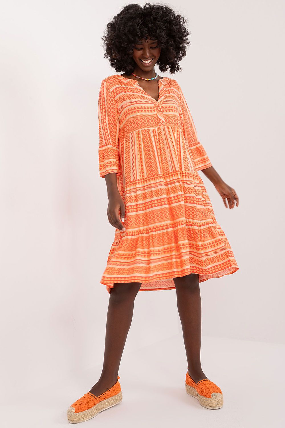 Oversized Viscose Daydress by Sublevel featuring a V-neckline and 3/4 sleeves, perfect for luxurious everyday wear.
