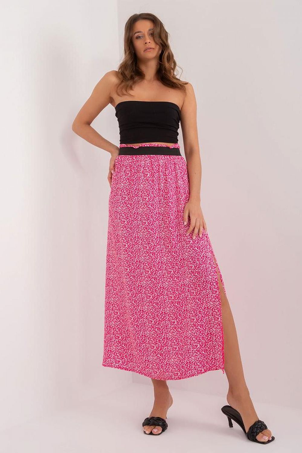 Elegant animal print maxi skirt by Sublevel in lightweight viscose, featuring a stylish side slit, perfect for luxury everyday wear.