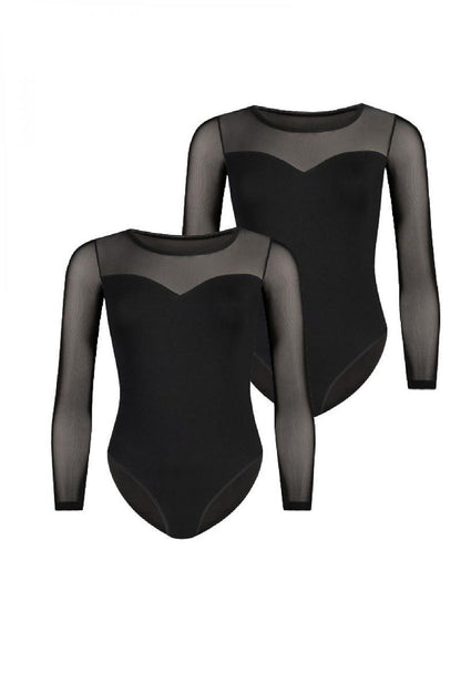 Luxurious women's long-sleeved white bodysuit by Teyli featuring a sweetheart neckline and elegant mesh detailing, embodying modern femininity and sophistication.