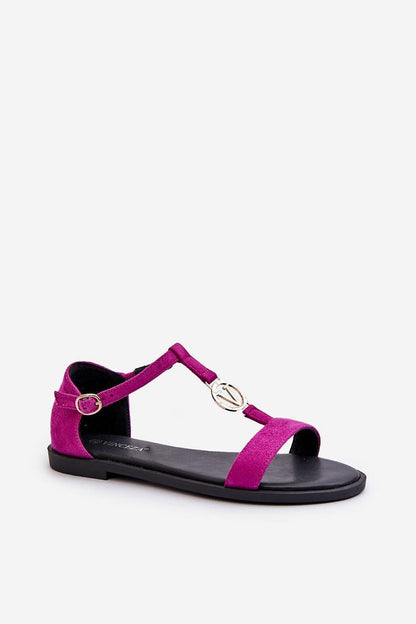 Vinceza Women's luxuriously crafted eco-suede sandals, featuring an elegant gold ornament and an adjustable buckle for a flawless fit. Ideal for summer outings, presenting a chic atmosphere.