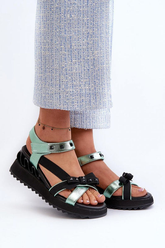 Elegant women's platform wedge sandals by Step in Style, featuring a chic bow detail and secure velcro fastening.