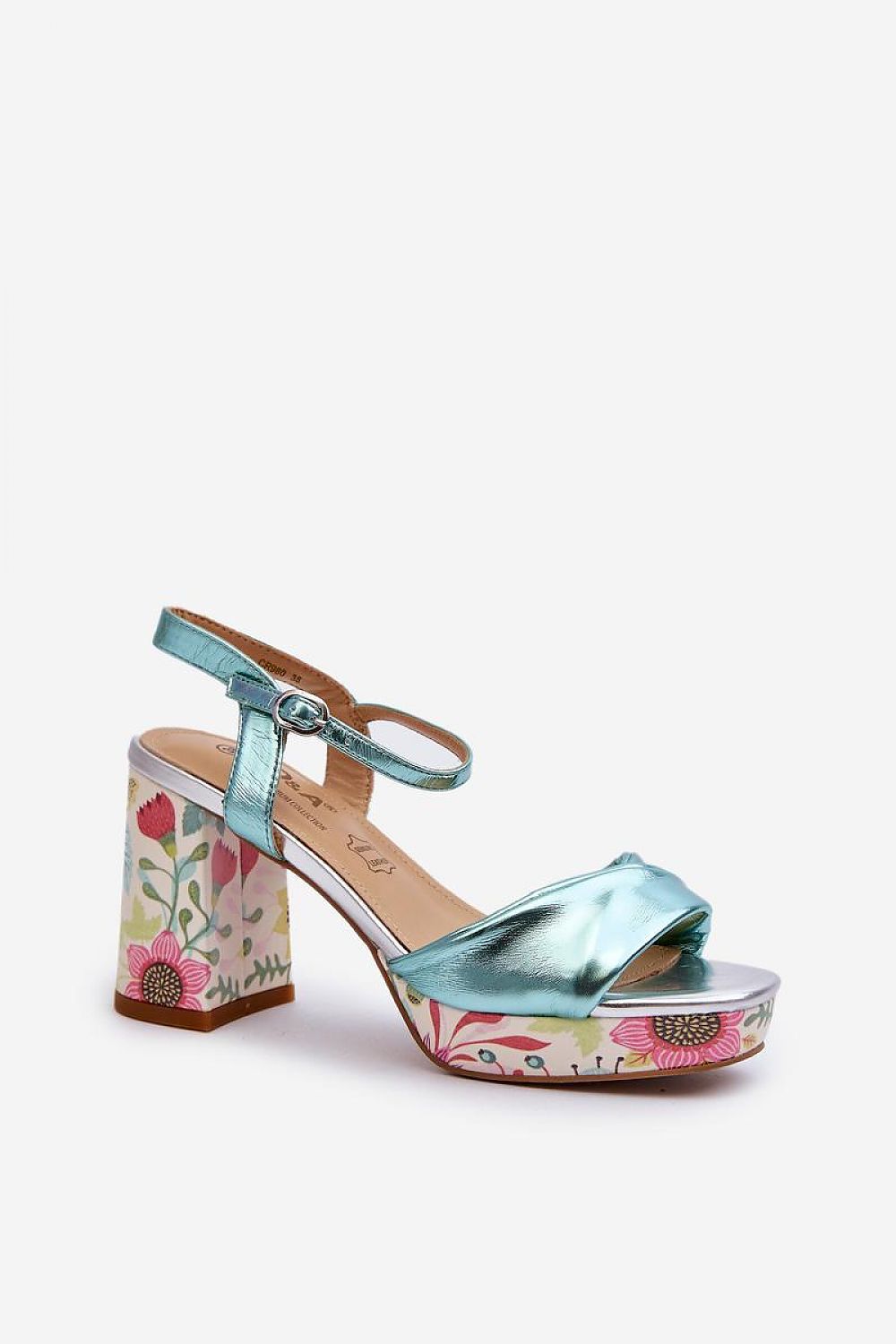 Elegant Women's Floral Pattern Heel Sandals with Comfortable Leather Insole by Step in Style, showcasing a sophisticated design and 9cm block heel.