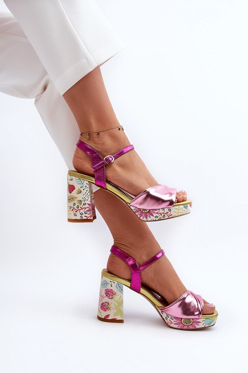 Stylish Elegant Women's Floral Pattern Heel Sandals on display, crafted by Step in Style, featuring feminine charm and comfortable design.