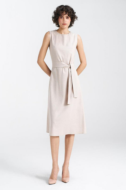 Elegant Women's Sleeveless Midi Daydress by Nife featuring a luxurious viscose, linen, and cotton blend, perfect for summer occasions.