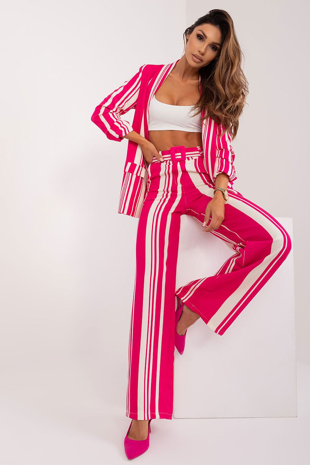 Elegant high-waist wide-leg trousers for women by Italy Moda, featuring a sophisticated striped design, perfect for both formal and casual occasions.