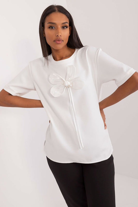 Elegant Lakerta Blouse with Decorative Zirconia Flower, crafted from high-quality cotton blend for luxurious comfort, perfect for everyday and formal styles.