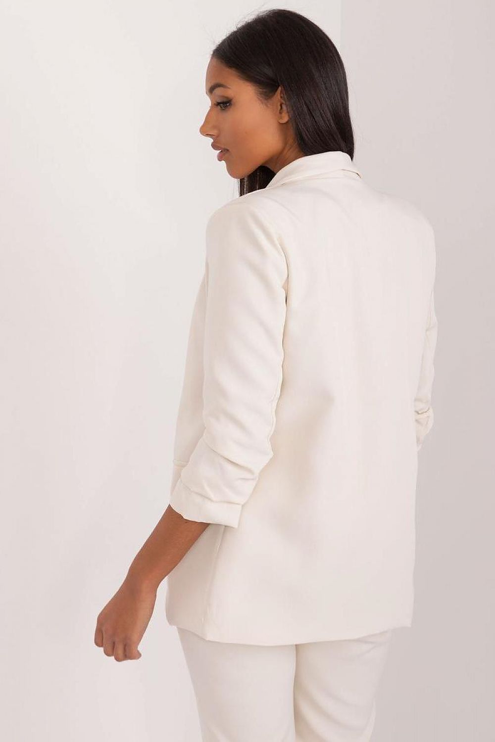 Stylish women's blazer with classic lapels and lined interior, crafted by Och Bella, offering a luxurious look for various occasions.