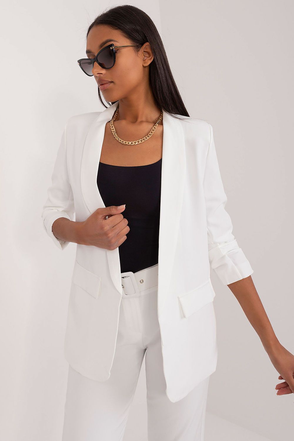 Classic Polyester Blazer for Women by Och Bella, featuring refined lapels and a comfortable fit, ideal for various occasions.