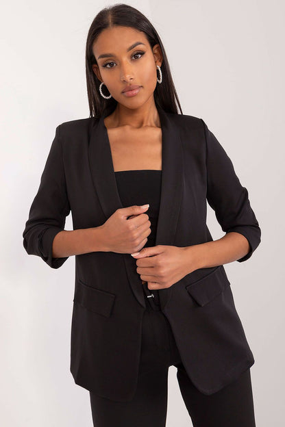Elegant 3/4 sleeve blazer for women by Och Bella, showcasing sophisticated office wear style in high-quality polyester.