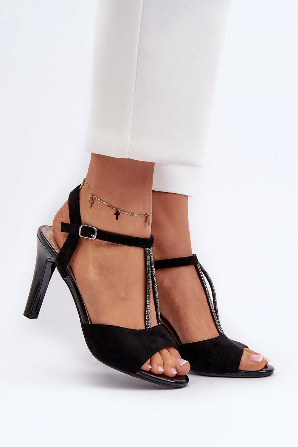 Elegant faux suede stiletto heel sandals with charming straps for women by Step in style, showcasing a stylish design suitable for formal occasions.