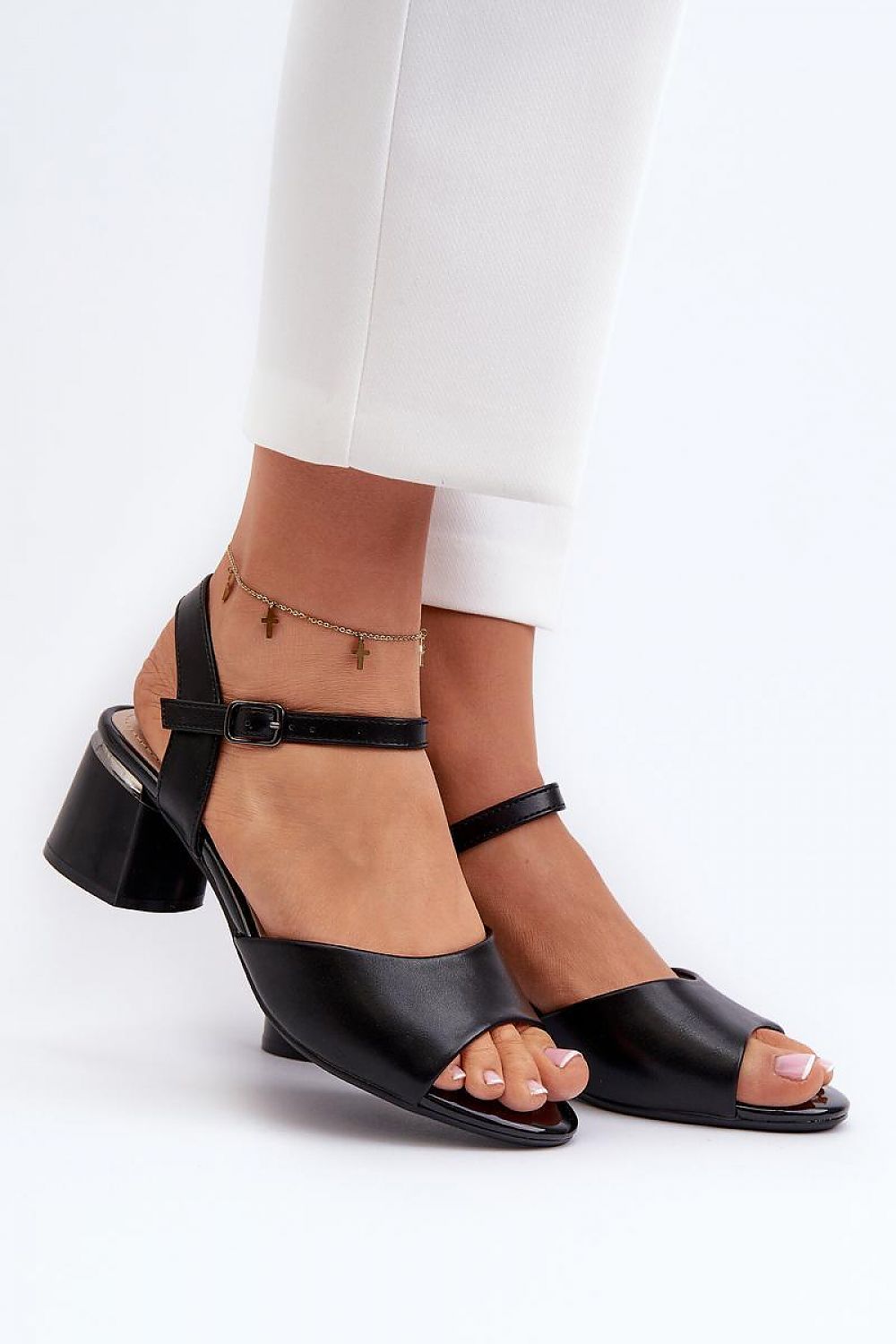 Elegant Women's Faux Leather Heel Sandals from Step in Style, featuring an adjustable buckle and a 5.5 cm block heel for added comfort and sophistication.