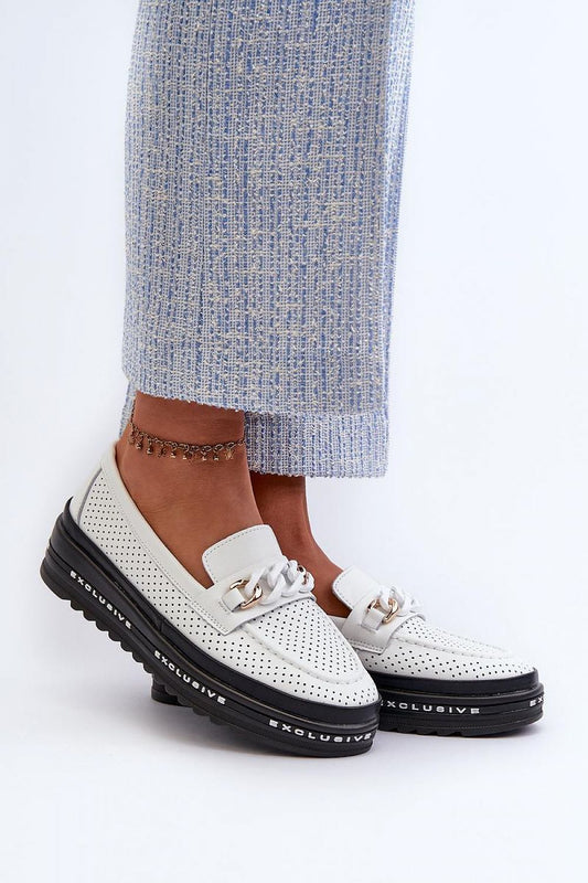 Elegant genuine leather women's loafers by Step in Style featuring a luxurious chain detail and cushioned platform for superior comfort.