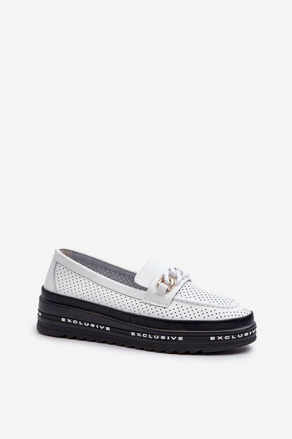 Stylish Step in Style women's loafers crafted from genuine leather, showcasing a chic chain detail and soft cushioned platform for all-day ease.
