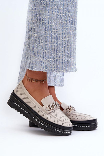 Luxury genuine leather women's loafers by Step in Style with exquisite chain detailing and a cushioned platform ensuring unmatched comfort.