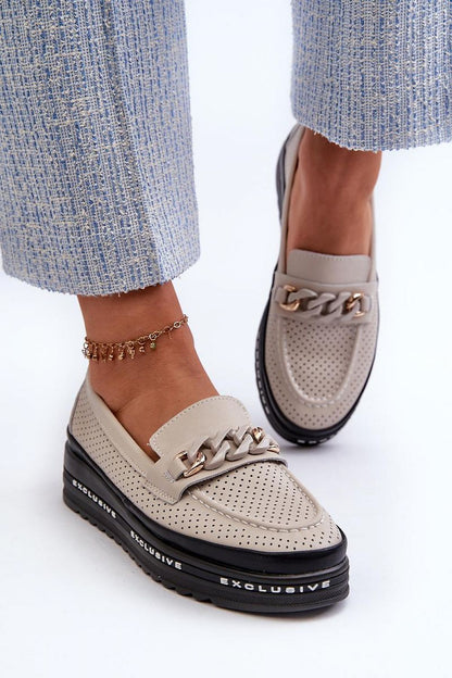 Genuine leather women's loafers by Step in style featuring elegant chain detail and cushioned platform for ultimate comfort and support, perfect for any sophisticated outfit.