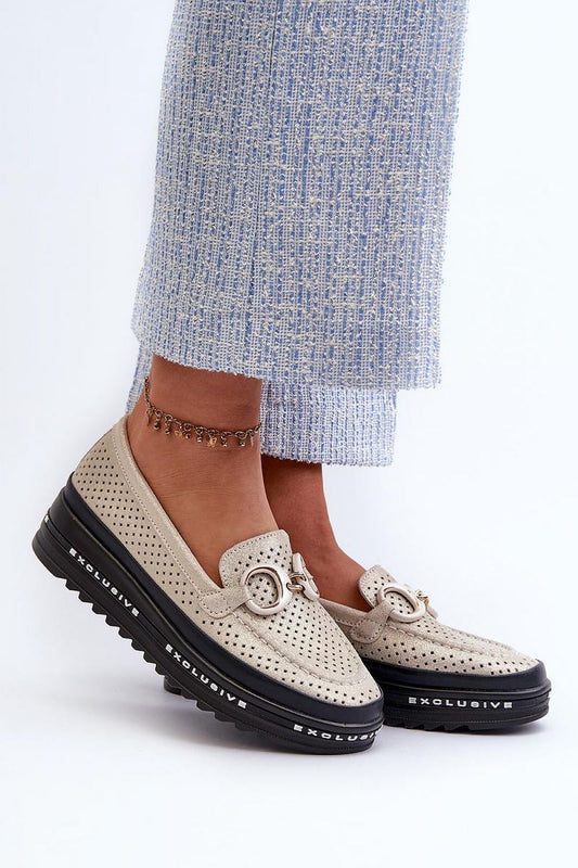Luxury S.Barski women's natural leather lace loafers with a stylish platform and elegant decorative detail, ideal for chic outfits.