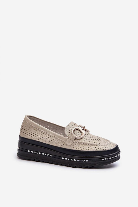 Close-up of luxury S.Barski women's lace loafers showcasing the high-quality natural leather texture and distinct decorative design elements.